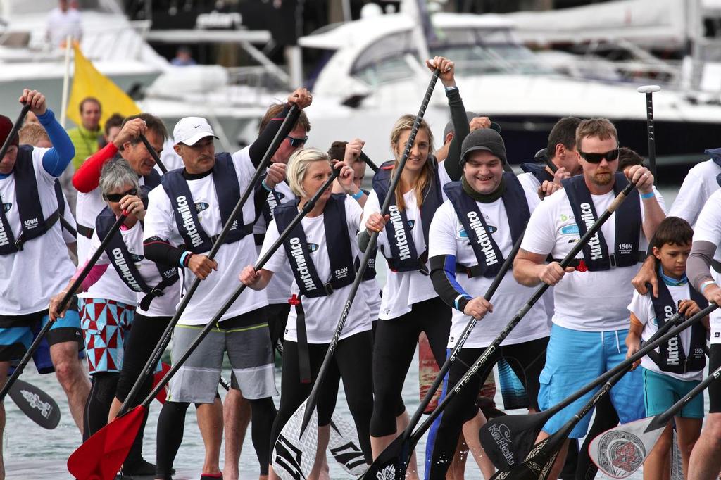 On the return leg - New provisional World SUP mark set on the Lancer AirDock SUP - Auckland On The Water Boat Show - September 27, 2014  © Richard Gladwell www.photosport.co.nz